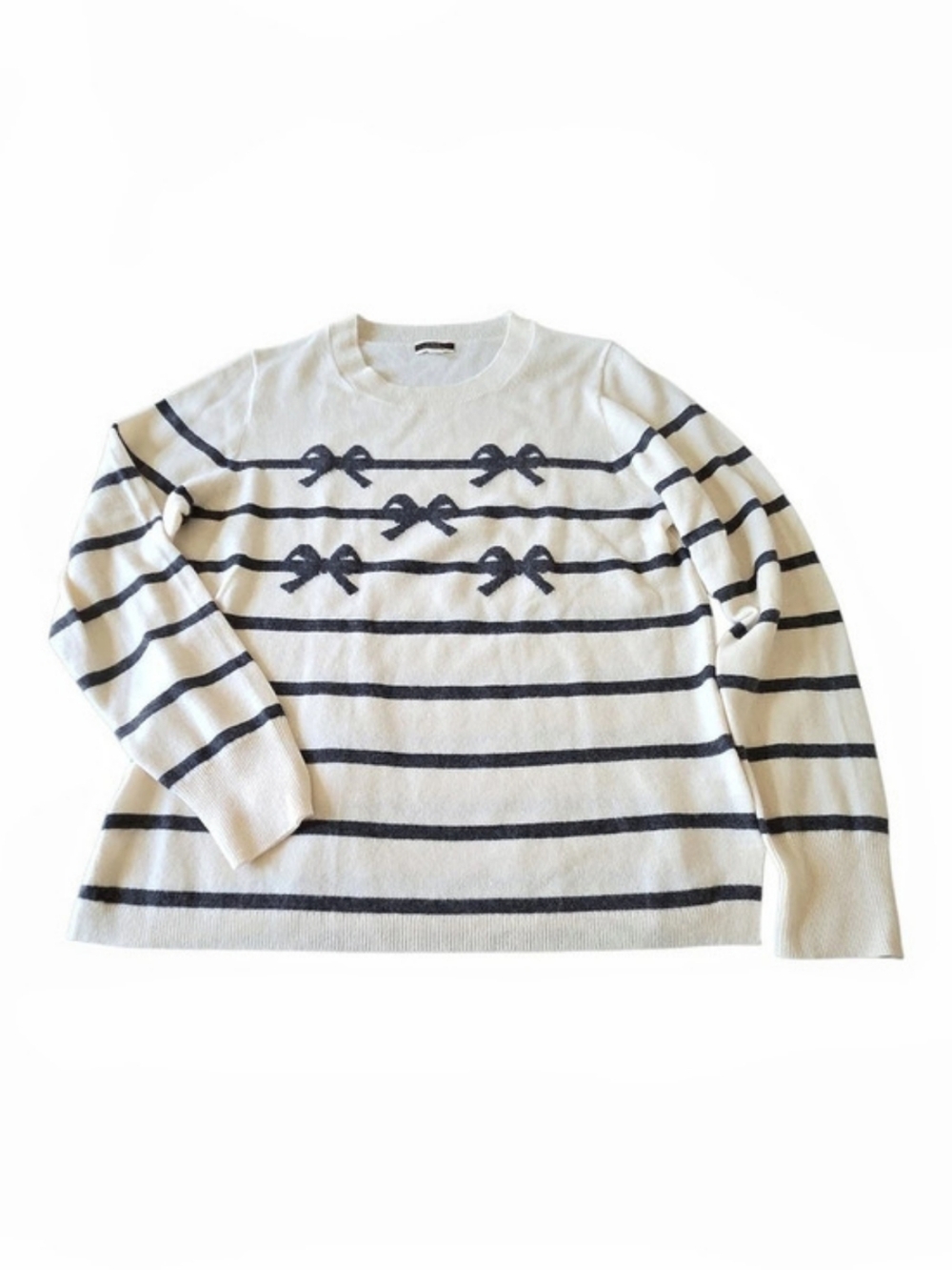 J.Crew Perfect Cashmere Crewneck Sweater in Bow Print Bow Print Cream & Black XL